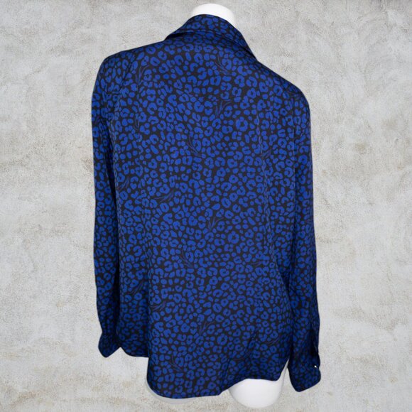 Michael Kors Black and Blue Leopard Print Zip Up Long Sleeve Snap Tab Sleeves - Picture 2 of 11